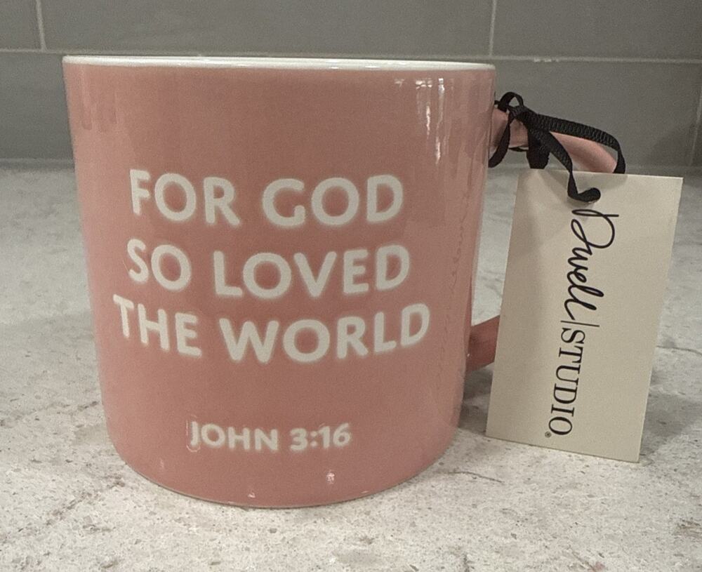 For God So Loved the World John 3:16 Bible Verse Dwell Studio Ceramic Mug NEW